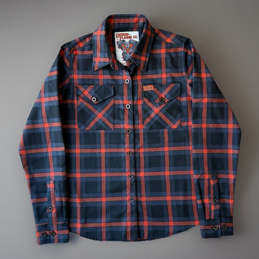 Dixxon Flannel Company Shirt Women's Small Gray Orange The Pan Motorcycle Biker